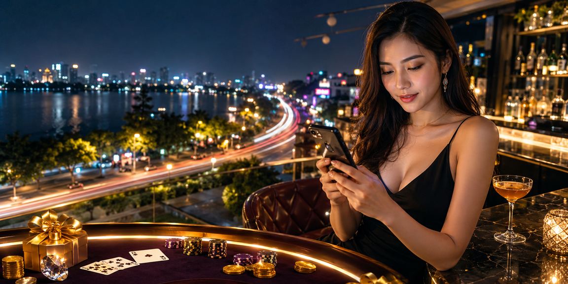 Bàn chơi baccarat với ánh đèn neon tại Hà Nội mang phong cách casino cao cấp